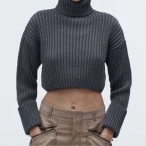 Zara Charcoal Ribbed Turtleneck Sweater
